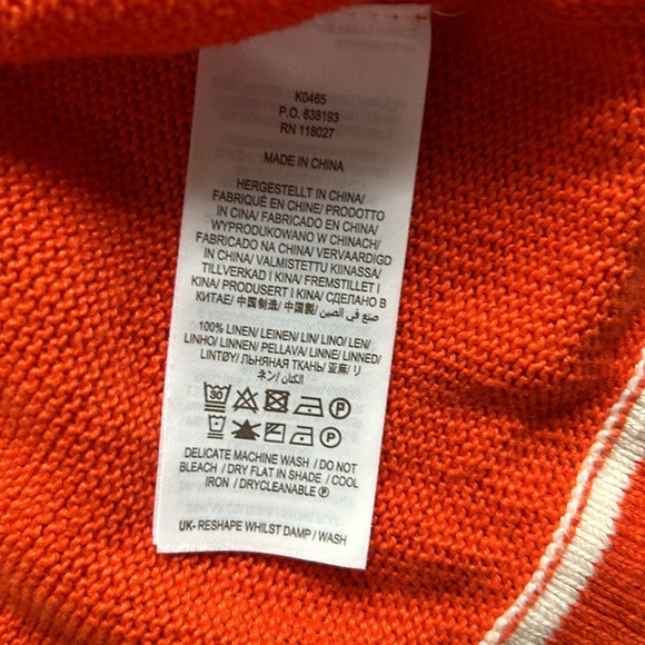 Boden open cardigan, orange, navy and white, size 6 - Picture 3 of 3